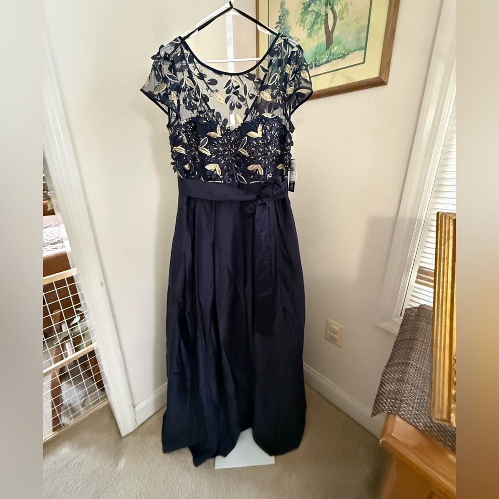 Xscape Navy Blue Embroidered Maxi Dress